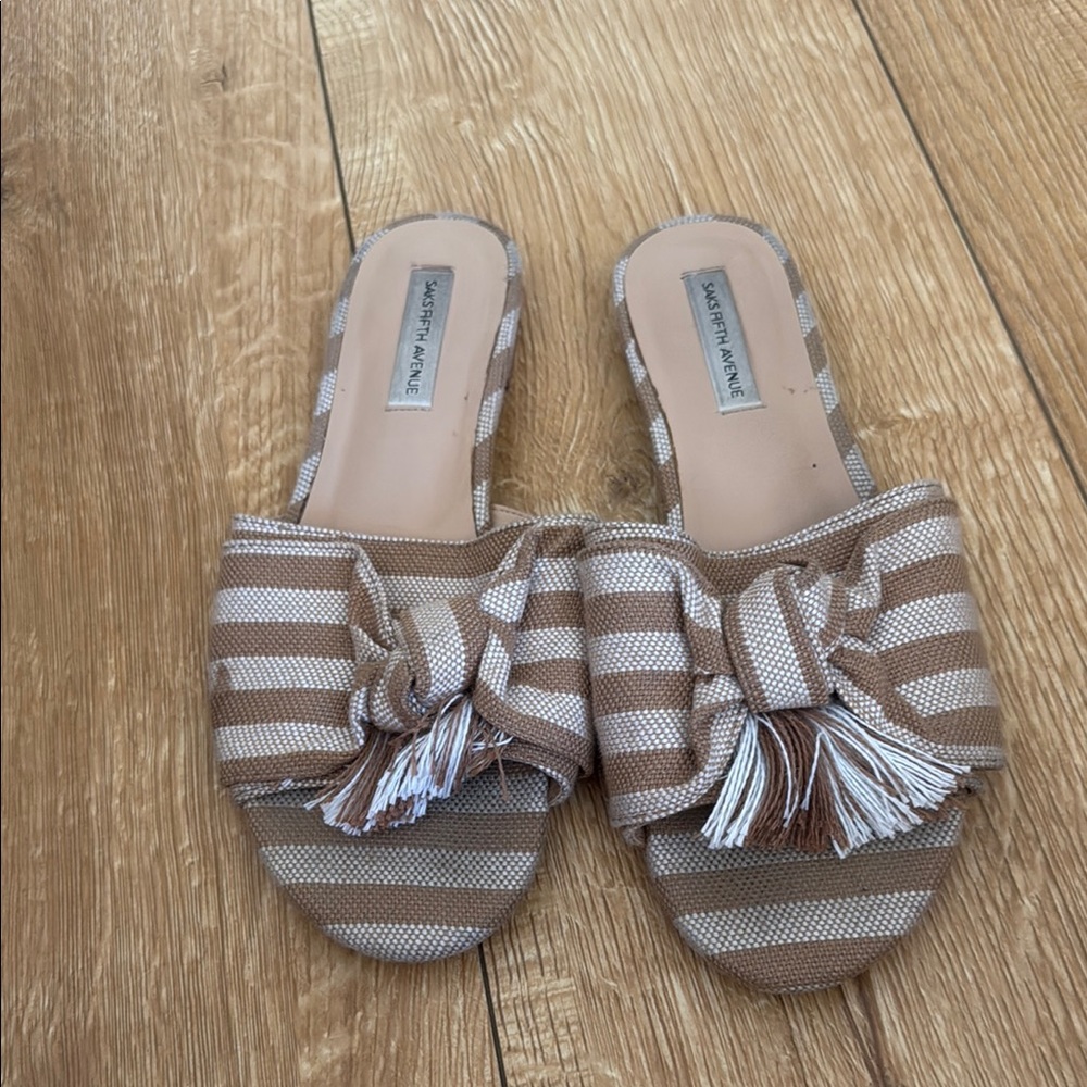 Saks Fifth Avenue Tan and White Striped Sandals